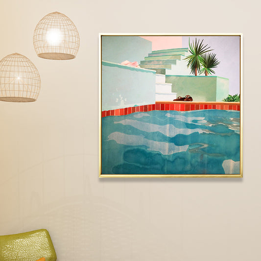 David Hockney Swimming Pool Painting Canvas Textured Green Wall Art Print for Home Clearhalo 'Art Gallery' 'Canvas Art' 'Contemporary Art Gallery' 'Modern' Arts' 1691421
