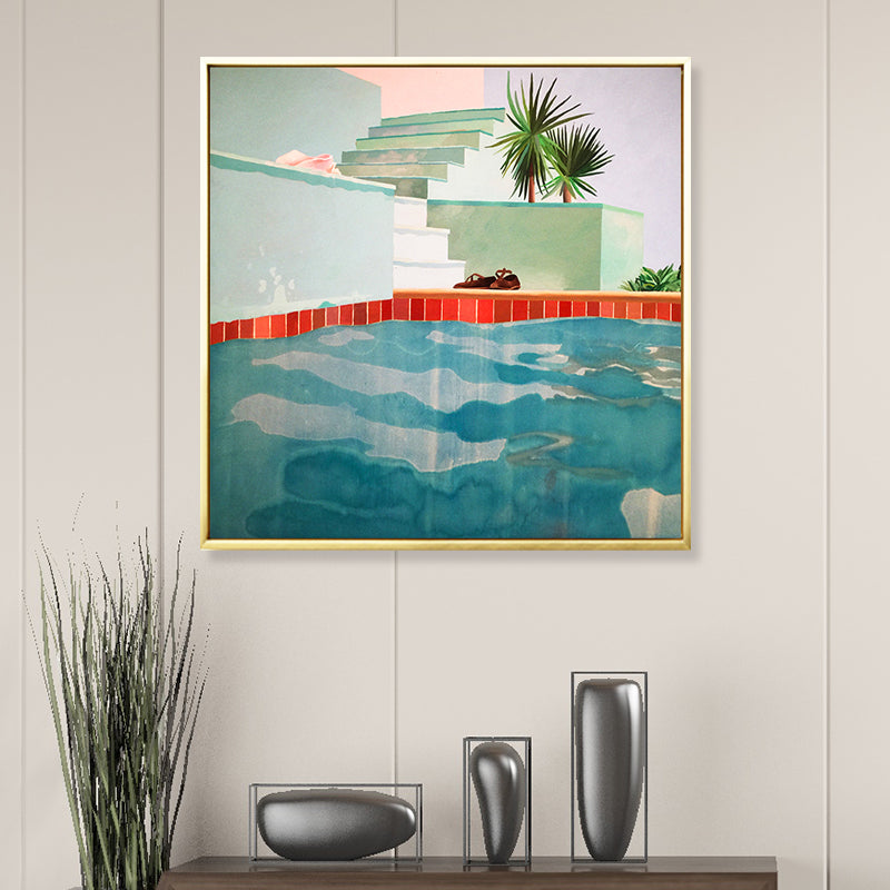 David Hockney Swimming Pool Painting Canvas Textured Green Wall Art Print for Home Clearhalo 'Art Gallery' 'Canvas Art' 'Contemporary Art Gallery' 'Modern' Arts' 1691422