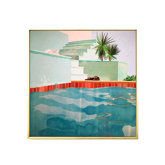 David Hockney Swimming Pool Painting Canvas Textured Green Wall Art Print for Home Clearhalo 'Art Gallery' 'Canvas Art' 'Contemporary Art Gallery' 'Modern' Arts' 1691423