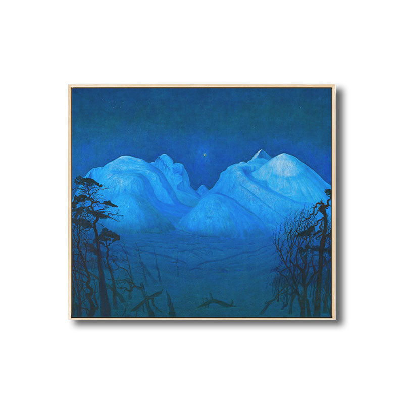 Blue Night Mountain Landscape Art Print Textured Rustic Corridor Wall Decoration Clearhalo 'Art Gallery' 'Canvas Art' 'Country Art Gallery' 'French Country' 'Rustic' Arts' 1691437
