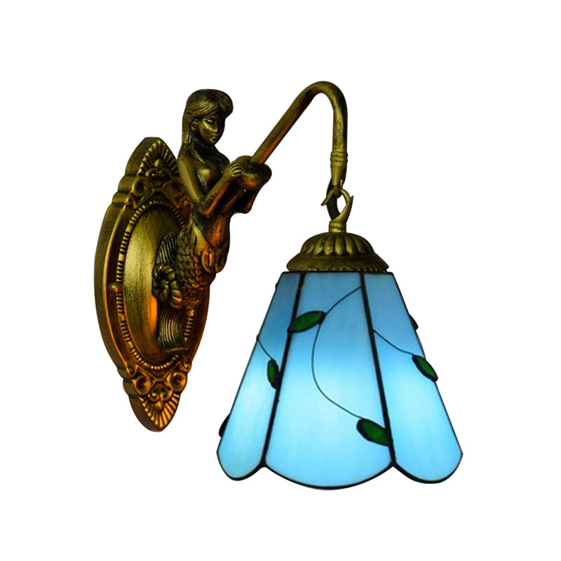 1 Head Sconce Lighting Tiffany Lily Blue/Yellow Glass Wall Mounted Light Fixture for Hallway Clearhalo 'Industrial' 'Middle century wall lights' 'Tiffany wall lights' 'Tiffany' 'Wall Lamps & Sconces' 'Wall Lights' Lighting' 169144