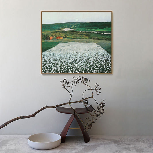 Country Flower Field Canvas Art Green and White Textured Painting for Dining Room Green Clearhalo 'Art Gallery' 'Canvas Art' 'Country Art Gallery' 'French Country' 'Rustic' Arts' 1691440