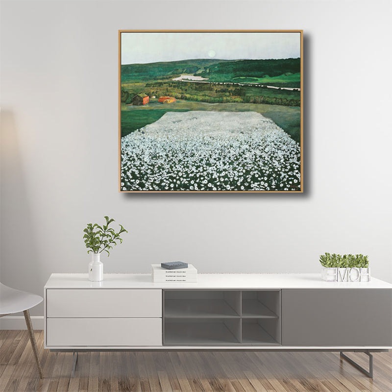 Country Flower Field Canvas Art Green and White Textured Painting for Dining Room Clearhalo 'Art Gallery' 'Canvas Art' 'Country Art Gallery' 'French Country' 'Rustic' Arts' 1691442