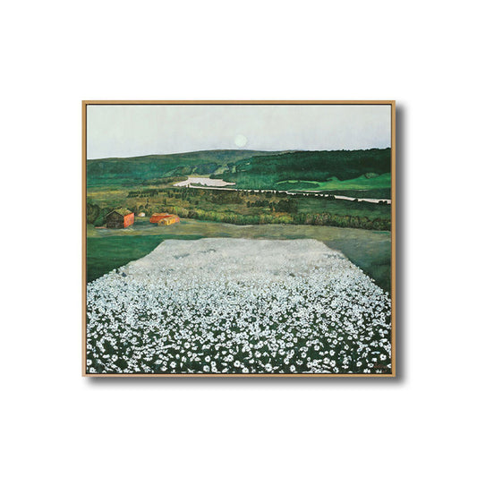 Country Flower Field Canvas Art Green and White Textured Painting for Dining Room Clearhalo 'Art Gallery' 'Canvas Art' 'Country Art Gallery' 'French Country' 'Rustic' Arts' 1691443