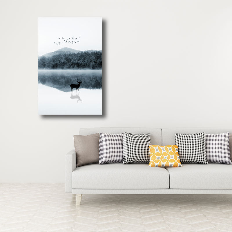 Reflection Wall Decor Contemporary Calming Deer and Forest Canvas Prints in Blue for Guest Room Blue Design 3 Clearhalo 'Art Gallery' 'Canvas Art' 'Contemporary Art Gallery' 'Modern' Arts' 1691458