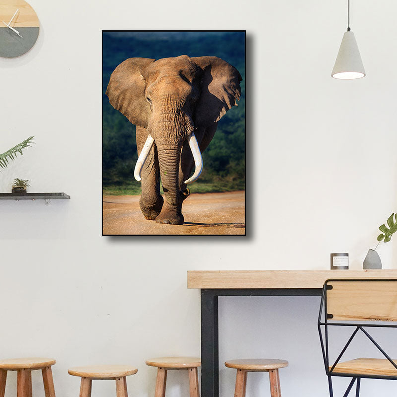 Contemporary Elephant Wrapped Canvas Dark Color Home Wall Art Decor for Living Room Clearhalo 'Art Gallery' 'Canvas Art' 'Kids' Arts' 1691462