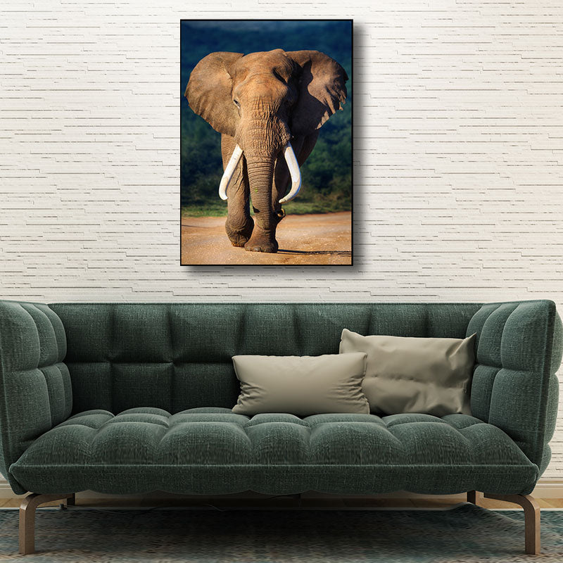Contemporary Elephant Wrapped Canvas Dark Color Home Wall Art Decor for Living Room Clearhalo 'Art Gallery' 'Canvas Art' 'Kids' Arts' 1691463