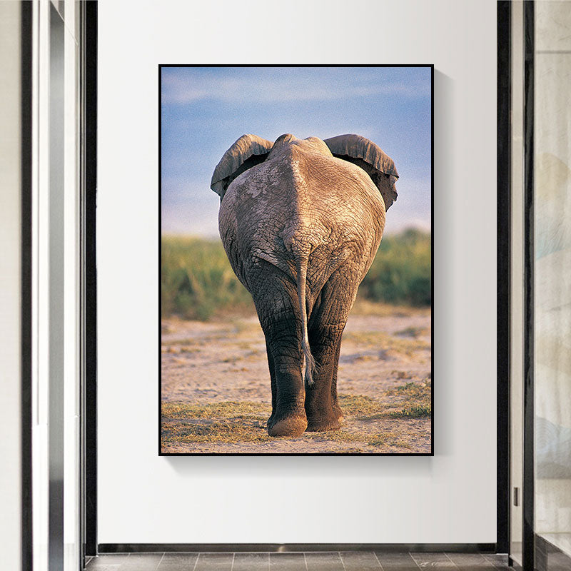 Contemporary Elephant Wrapped Canvas Dark Color Home Wall Art Decor for Living Room Blue Clearhalo 'Art Gallery' 'Canvas Art' 'Kids' Arts' 1691468