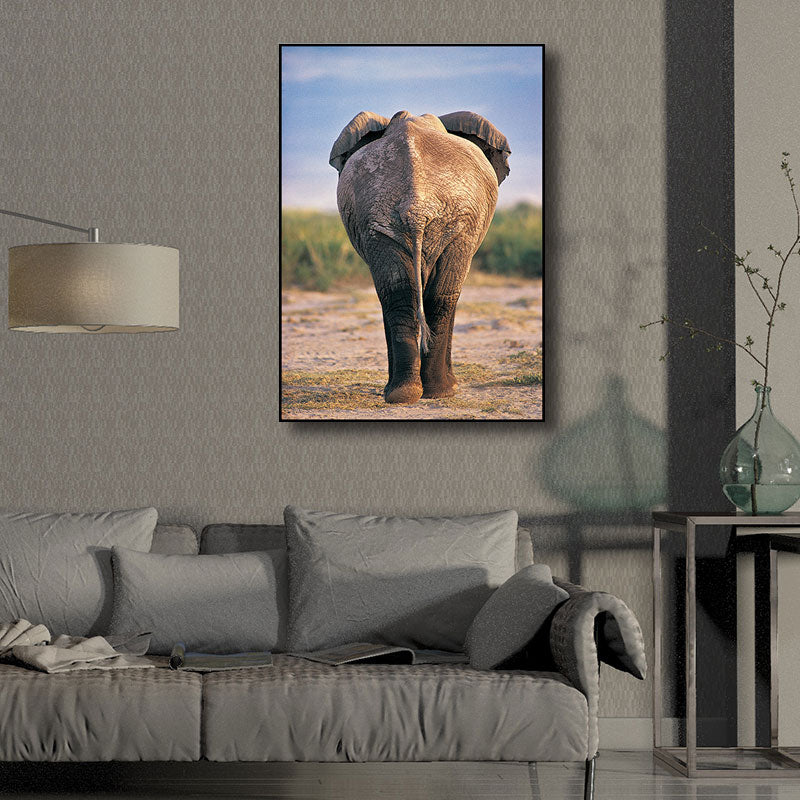 Contemporary Elephant Wrapped Canvas Dark Color Home Wall Art Decor for Living Room Clearhalo 'Art Gallery' 'Canvas Art' 'Kids' Arts' 1691469