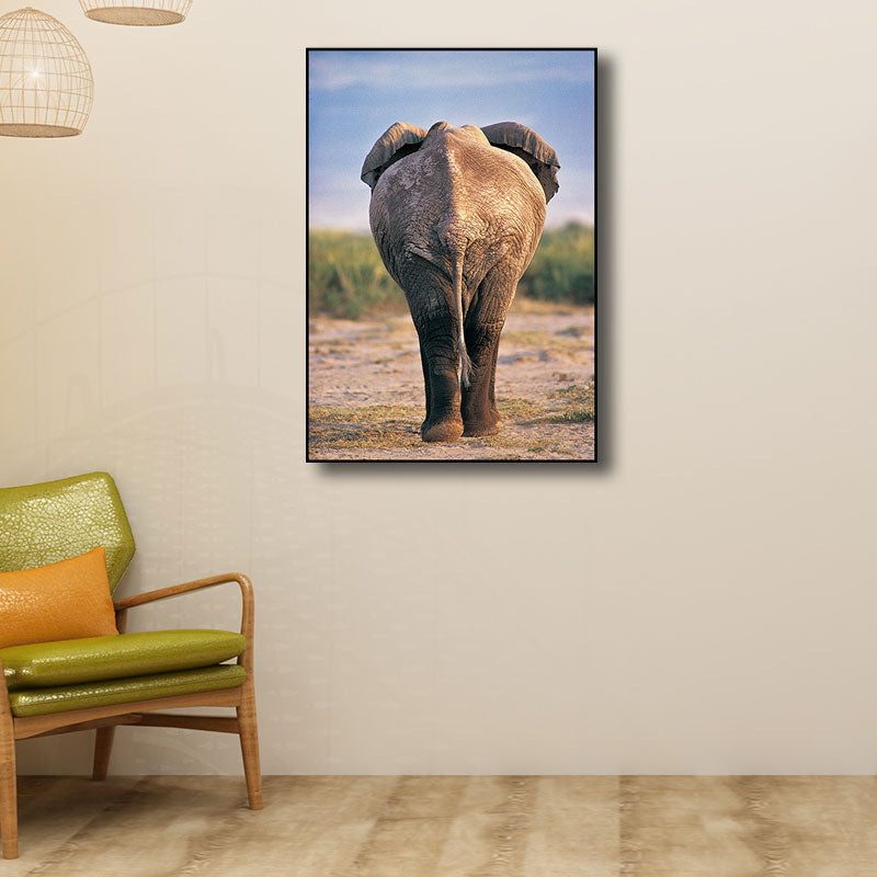 Contemporary Elephant Wrapped Canvas Dark Color Home Wall Art Decor for Living Room Clearhalo 'Art Gallery' 'Canvas Art' 'Kids' Arts' 1691470