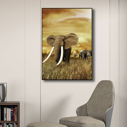 Contemporary Elephant Wrapped Canvas Dark Color Home Wall Art Decor for Living Room Clearhalo 'Art Gallery' 'Canvas Art' 'Kids' Arts' 1691473