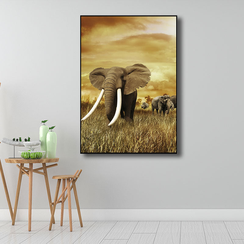 Contemporary Elephant Wrapped Canvas Dark Color Home Wall Art Decor for Living Room Clearhalo 'Art Gallery' 'Canvas Art' 'Kids' Arts' 1691474