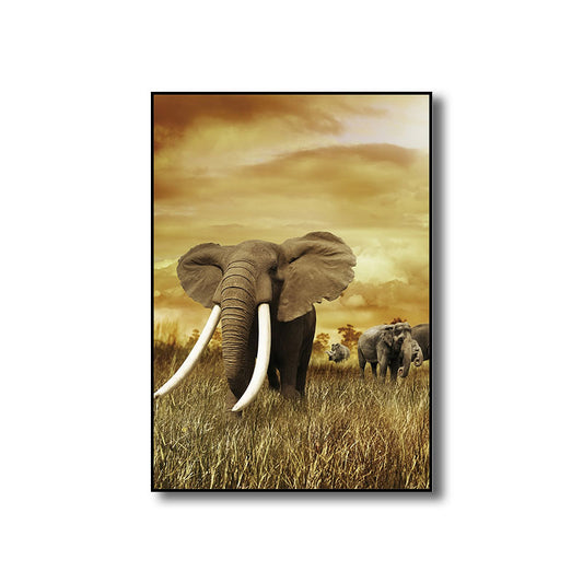 Contemporary Elephant Wrapped Canvas Dark Color Home Wall Art Decor for Living Room Clearhalo 'Art Gallery' 'Canvas Art' 'Kids' Arts' 1691475