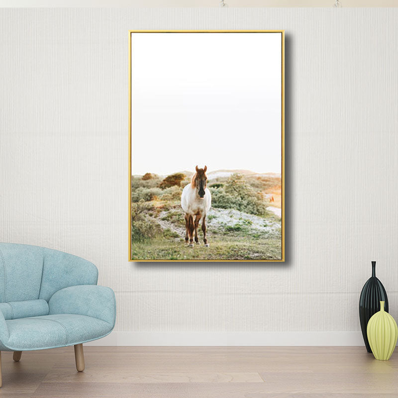 Yellow Horse in Wild Wall Art Decorative Contemporary for Drawing Room Canvas Print Clearhalo 'Art Gallery' 'Canvas Art' 'Kids' Arts' 1691477