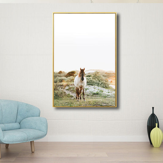 Yellow Horse in Wild Wall Art Decorative Contemporary for Drawing Room Canvas Print Clearhalo 'Art Gallery' 'Canvas Art' 'Kids' Arts' 1691477
