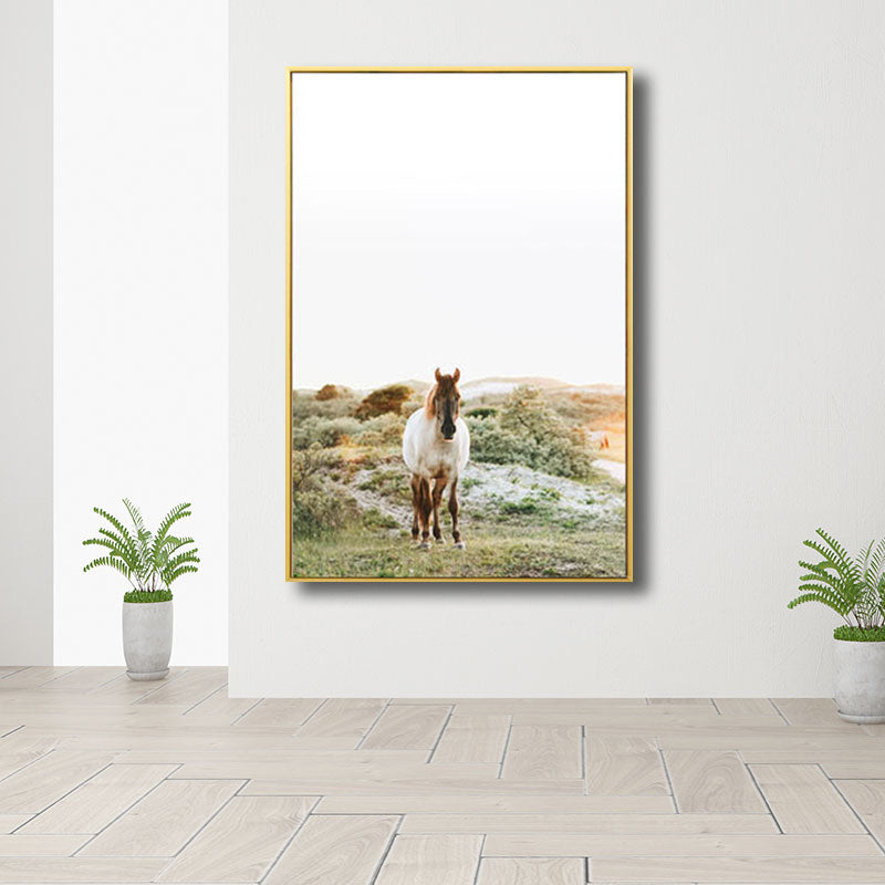 Yellow Horse in Wild Wall Art Decorative Contemporary for Drawing Room Canvas Print Clearhalo 'Art Gallery' 'Canvas Art' 'Kids' Arts' 1691478