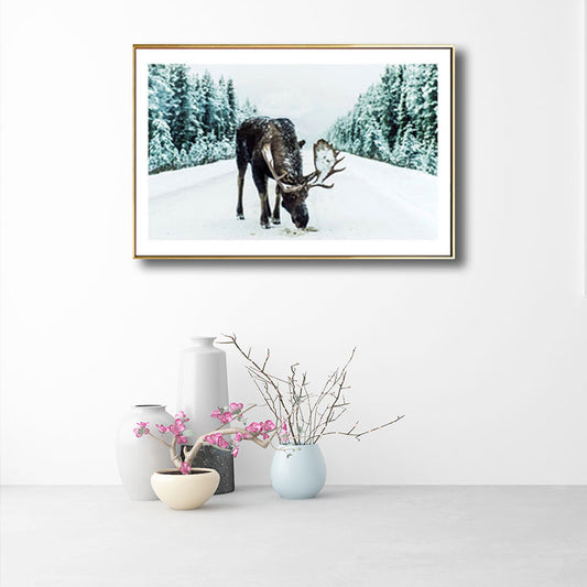 Decorative Reindeer in Forest Painting Canvas Tropics Wall Art Print in Green for Great Room Clearhalo 'Art Gallery' 'Canvas Art' 'Kids' Arts' 1691484