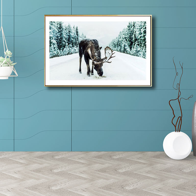 Decorative Reindeer in Forest Painting Canvas Tropics Wall Art Print in Green for Great Room Clearhalo 'Art Gallery' 'Canvas Art' 'Kids' Arts' 1691485