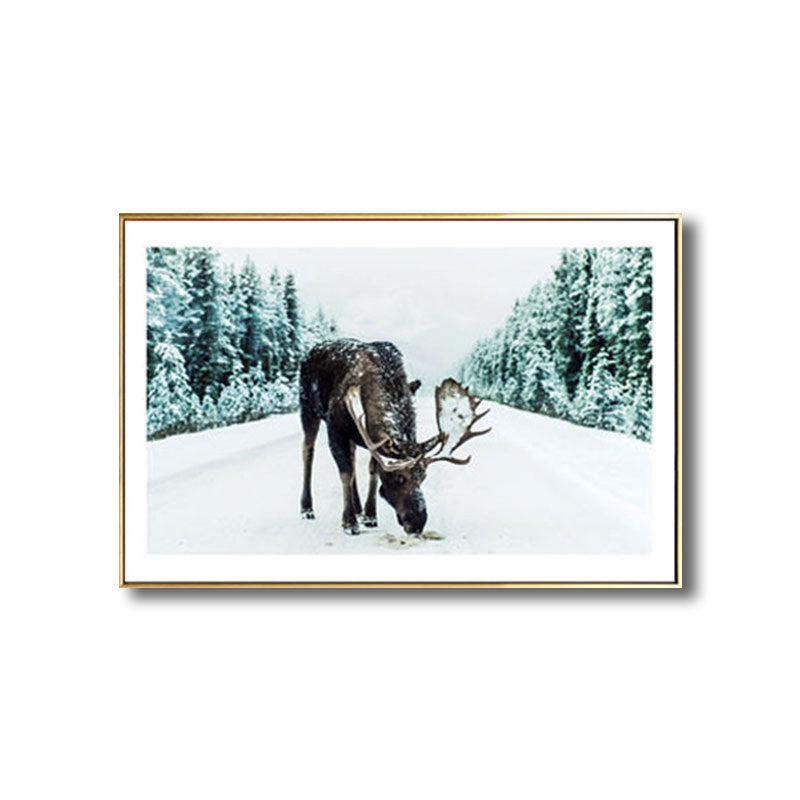 Decorative Reindeer in Forest Painting Canvas Tropics Wall Art Print in Green for Great Room Clearhalo 'Art Gallery' 'Canvas Art' 'Kids' Arts' 1691486