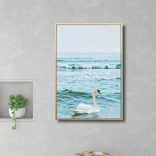 Swan Canvas Print Minimalism Relaxing Sea Wall Art Decor in Blue, Multiple Size Options Blue Clearhalo 'Art Gallery' 'Canvas Art' 'Kids' Arts' 1691490