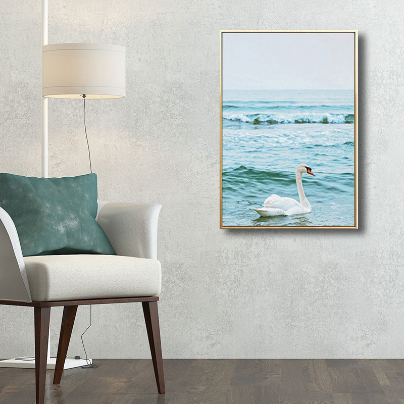 Swan Canvas Print Minimalism Relaxing Sea Wall Art Decor in Blue, Multiple Size Options Clearhalo 'Art Gallery' 'Canvas Art' 'Kids' Arts' 1691492