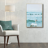 Swan Canvas Print Minimalism Relaxing Sea Wall Art Decor in Blue, Multiple Size Options