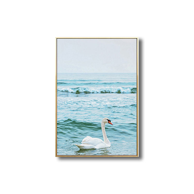 Swan Canvas Print Minimalism Relaxing Sea Wall Art Decor in Blue, Multiple Size Options Clearhalo 'Art Gallery' 'Canvas Art' 'Kids' Arts' 1691493