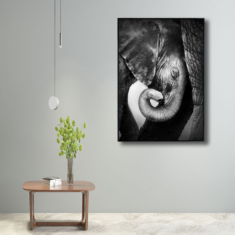 Canvas Decorative Painting Modern Elephant Family Wall Art Print in Black for Sitting Room Black Design 1 Clearhalo 'Art Gallery' 'Canvas Art' 'Kids' Arts' 1691497