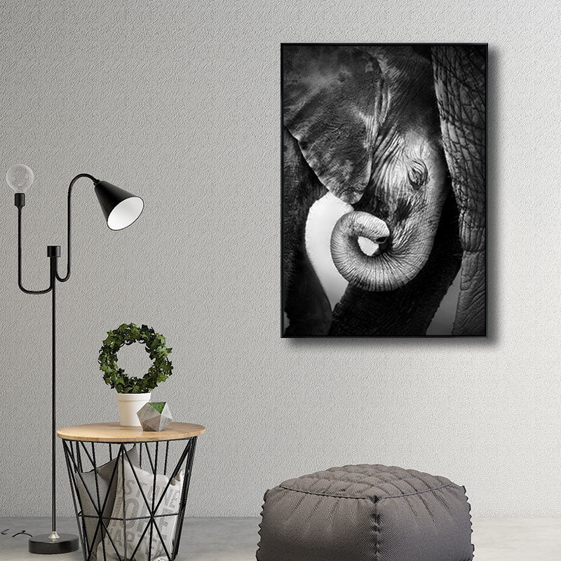 Canvas Decorative Painting Modern Elephant Family Wall Art Print in Black for Sitting Room Clearhalo 'Art Gallery' 'Canvas Art' 'Kids' Arts' 1691499