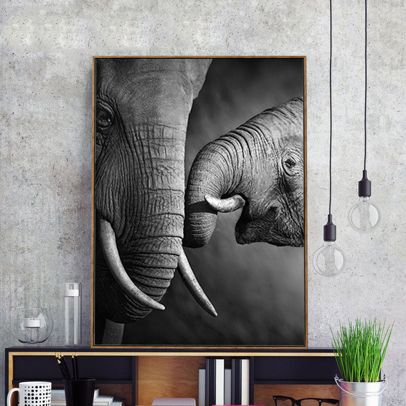 Canvas Decorative Painting Modern Elephant Family Wall Art Print in Black for Sitting Room Black Design 2 Clearhalo 'Art Gallery' 'Canvas Art' 'Kids' Arts' 1691504
