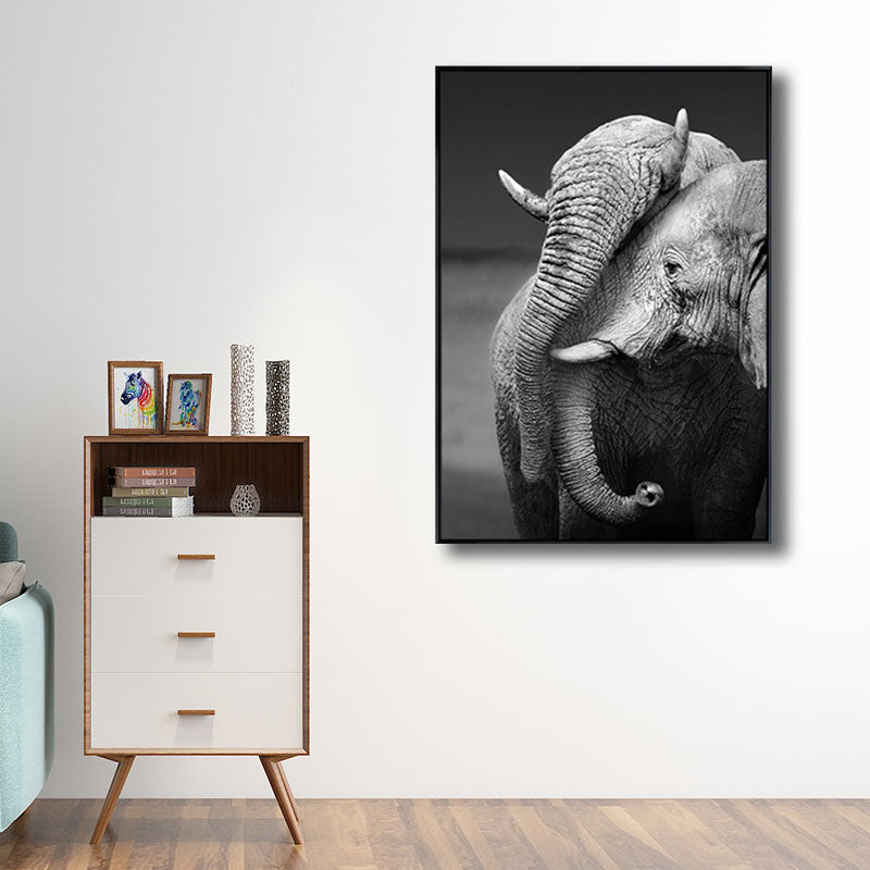 Canvas Decorative Painting Modern Elephant Family Wall Art Print in Black for Sitting Room Clearhalo 'Art Gallery' 'Canvas Art' 'Kids' Arts' 1691509