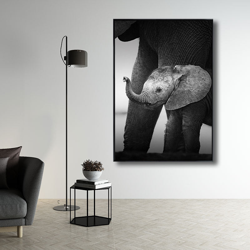 Canvas Decorative Painting Modern Elephant Family Wall Art Print in Black for Sitting Room Clearhalo 'Art Gallery' 'Canvas Art' 'Kids' Arts' 1691513