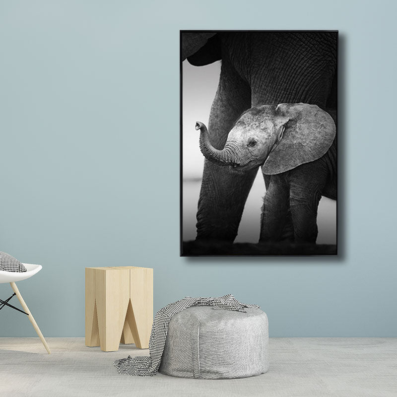 Canvas Decorative Painting Modern Elephant Family Wall Art Print in Black for Sitting Room Clearhalo 'Art Gallery' 'Canvas Art' 'Kids' Arts' 1691514