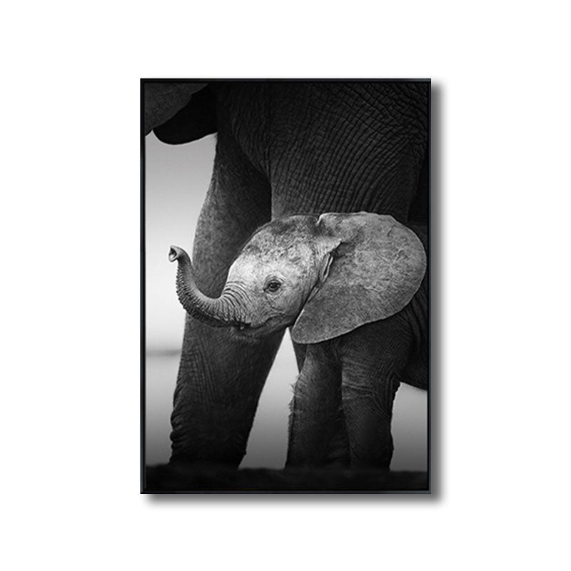 Canvas Decorative Painting Modern Elephant Family Wall Art Print in Black for Sitting Room Clearhalo 'Art Gallery' 'Canvas Art' 'Kids' Arts' 1691515