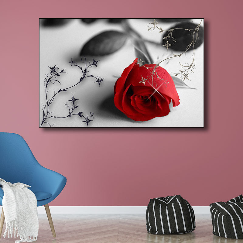 Red Rose Wall Art Print Flower Contemporary Decorative Wrapped Canvas for Drawing Room Clearhalo 'Art Gallery' 'Canvas Art' 'Contemporary Art Gallery' 'Modern' Arts' 1691517