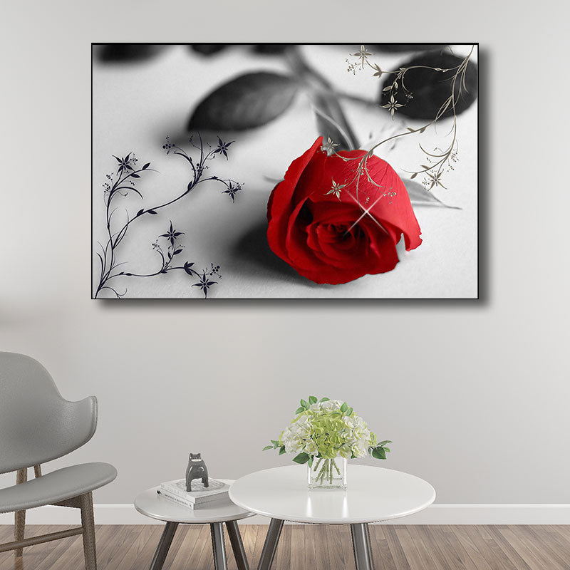 Red Rose Wall Art Print Flower Contemporary Decorative Wrapped Canvas for Drawing Room Clearhalo 'Art Gallery' 'Canvas Art' 'Contemporary Art Gallery' 'Modern' Arts' 1691518