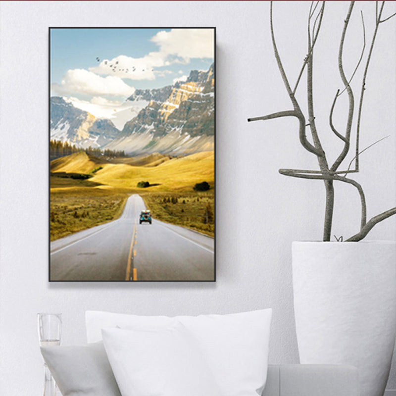 Highway in Mountain Paintings Soft Color Canvas Wall Art for Home Decor, Multiple Size Options Clearhalo 'Art Gallery' 'Canvas Art' 'Contemporary Art Gallery' 'Modern' Arts' 1691539
