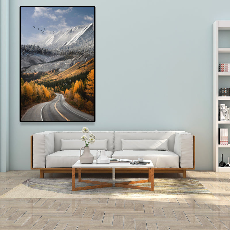 Highway in Mountain Paintings Soft Color Canvas Wall Art for Home Decor, Multiple Size Options Brown Clearhalo 'Art Gallery' 'Canvas Art' 'Contemporary Art Gallery' 'Modern' Arts' 1691545