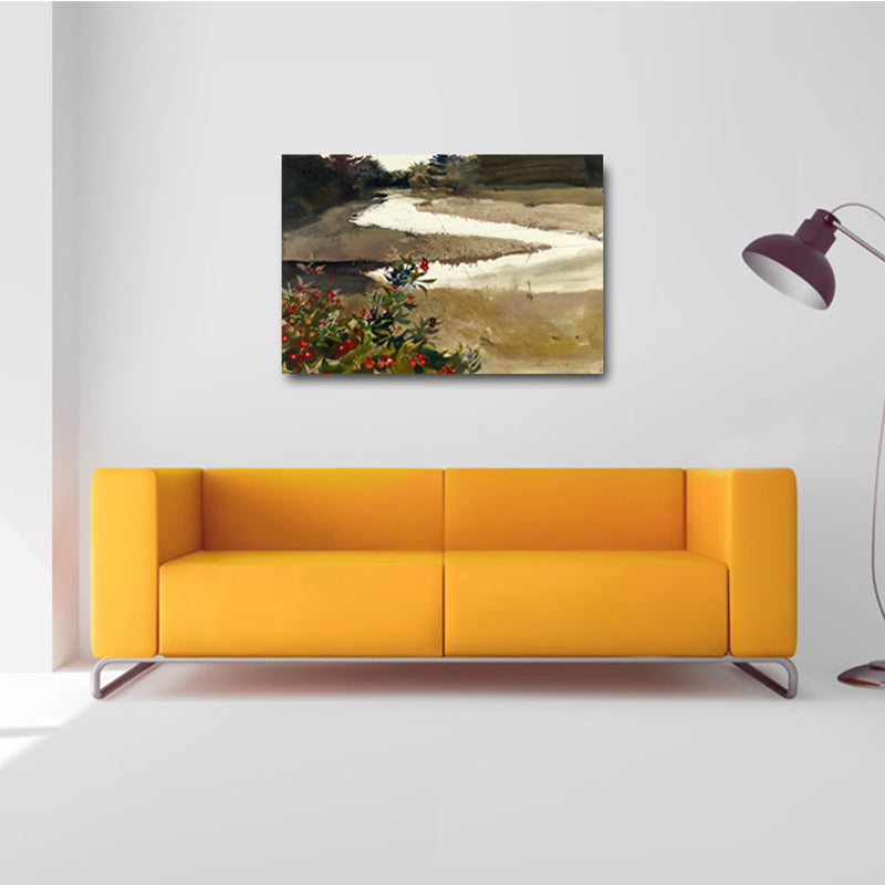 Wild Riverside Scenery Art Contemporary Style Canvas Textured Wall Decor in Brown Clearhalo 'Art Gallery' 'Canvas Art' 'Contemporary Art Gallery' 'Modern' Arts' 1691551