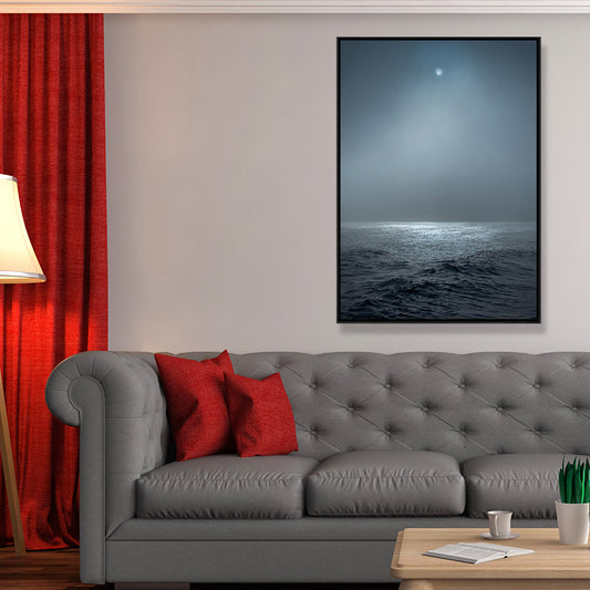 Photograph Style Modern Canvas Wall Art with Sea at Night Pattern in Blue for Bedroom Blue Clearhalo 'Art Gallery' 'Canvas Art' 'Contemporary Art Gallery' 'Modern' Arts' 1691607