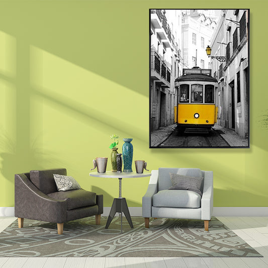Tramcar Wall Art Decor Contemporary Decorative for Drawing Room Canvas Prints in Yellow Clearhalo 'Art Gallery' 'Canvas Art' 'Contemporary Art Gallery' 'Modern' Arts' 1691678