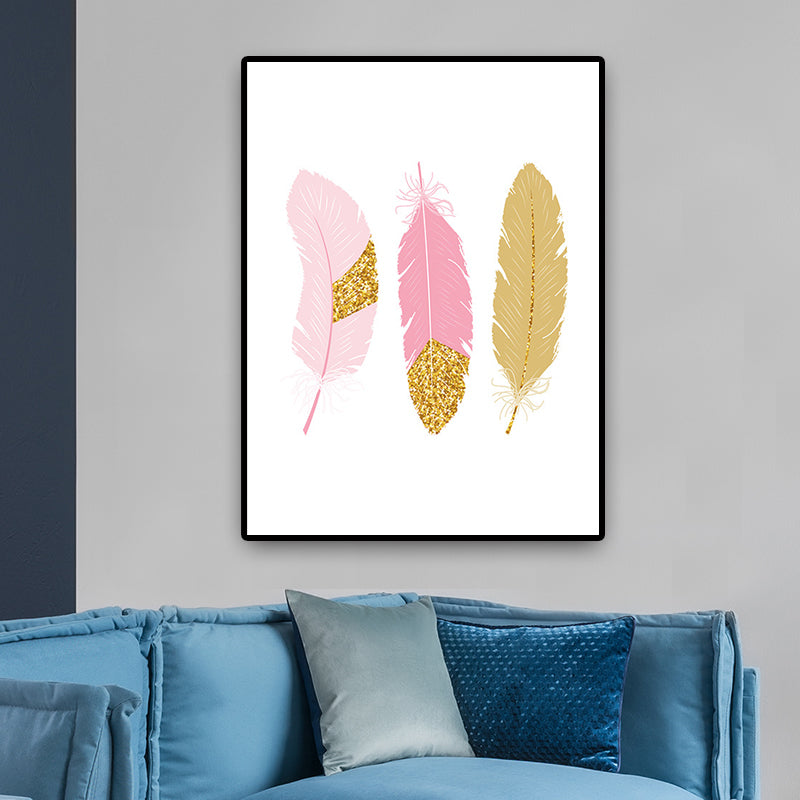 Pink Feather Canvas Print Children Art Home Wall Decor for Nursery, Multiple Sizes Pink Clearhalo 'Art Gallery' 'Canvas Art' 'Kids' Arts' 1691731