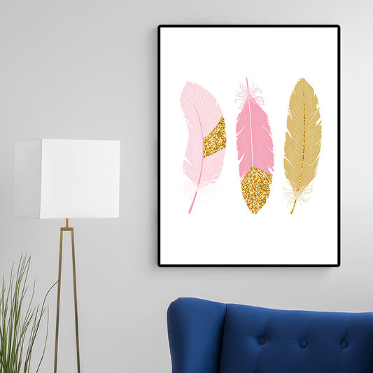 Pink Feather Canvas Print Children Art Home Wall Decor for Nursery, Multiple Sizes Clearhalo 'Art Gallery' 'Canvas Art' 'Kids' Arts' 1691732