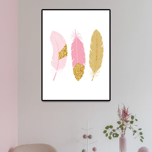 Pink Feather Canvas Print Children Art Home Wall Decor for Nursery, Multiple Sizes Clearhalo 'Art Gallery' 'Canvas Art' 'Kids' Arts' 1691733