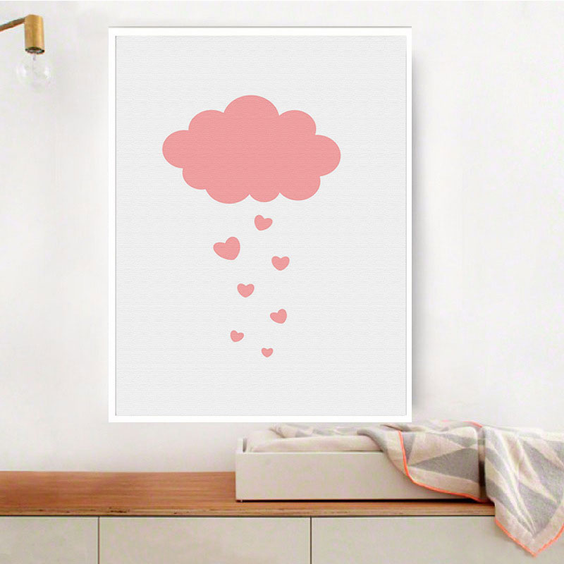 Modern Cloud and Heart Art Print Canvas Decorative Pink Paintings for Sleeping Room Pink Clearhalo 'Art Gallery' 'Canvas Art' 'Contemporary Art Gallery' 'Modern' Arts' 1691752