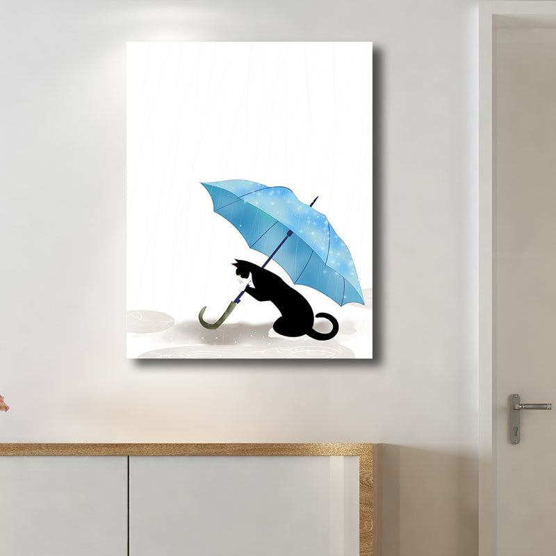 Cartoon Raining and Umbrella Canvas Light Color Home Wall Art Decor for Playroom Clearhalo 'Art Gallery' 'Canvas Art' 'Kids' Arts' 1691761
