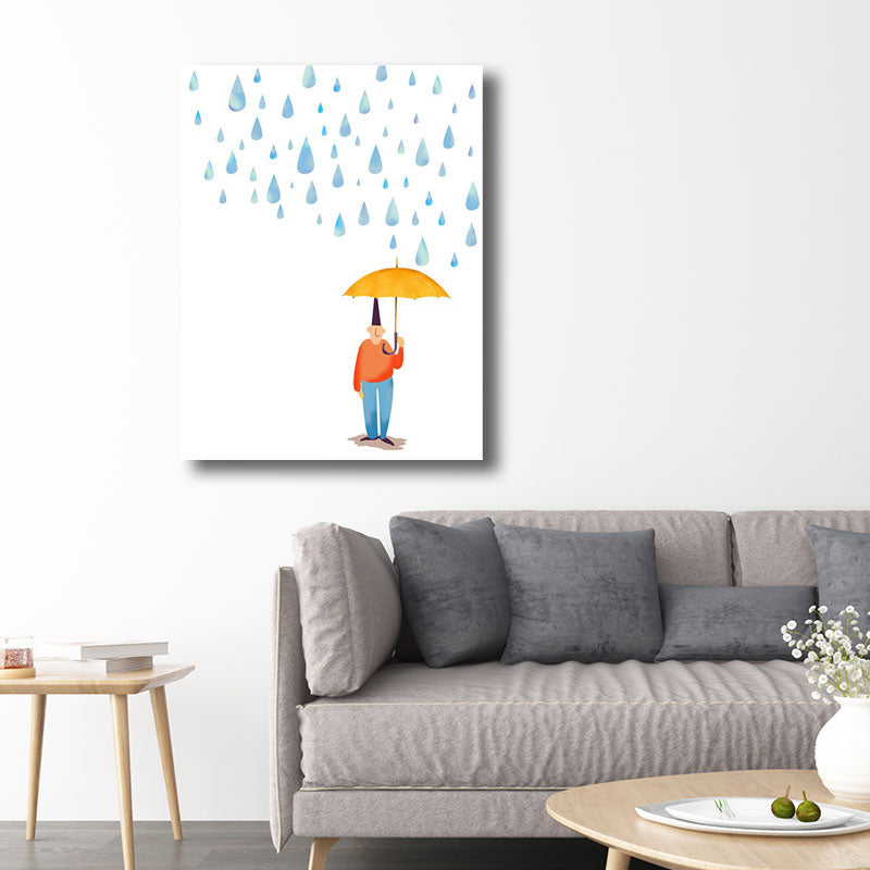 Cartoon Raining and Umbrella Canvas Light Color Home Wall Art Decor for Playroom Clearhalo 'Art Gallery' 'Canvas Art' 'Kids' Arts' 1691768
