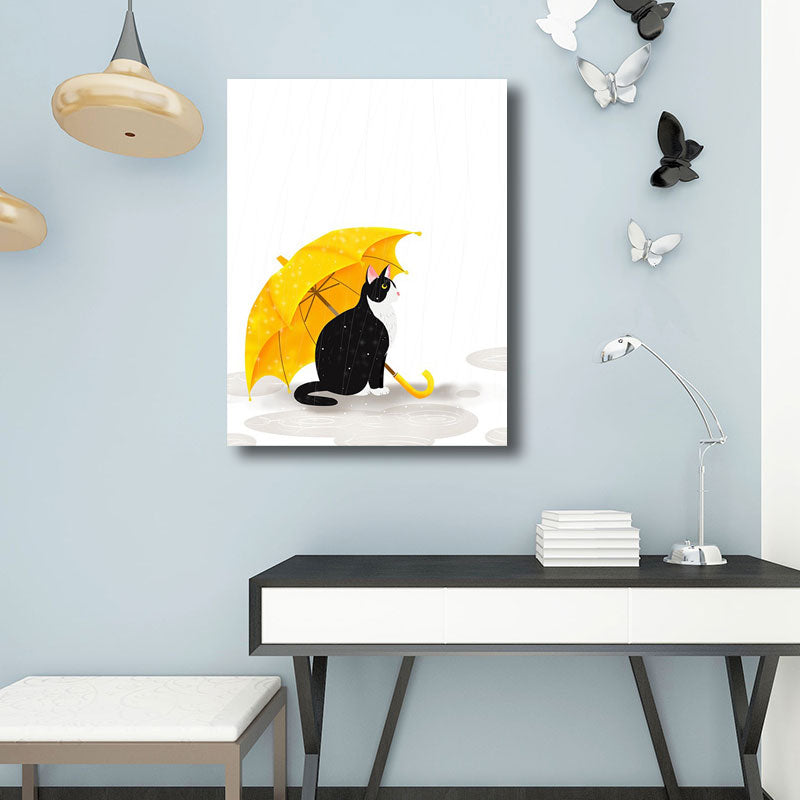 Cartoon Raining and Umbrella Canvas Light Color Home Wall Art Decor for Playroom Clearhalo 'Art Gallery' 'Canvas Art' 'Kids' Arts' 1691771