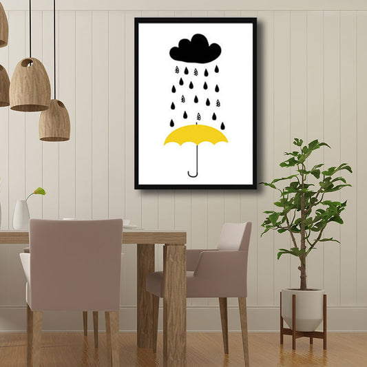 Modernist Umbrella and Raining Canvas White Art Print for Parlor, Multiple Sizes Clearhalo 'Art Gallery' 'Canvas Art' 'Contemporary Art Gallery' 'Modern' Arts' 1691782