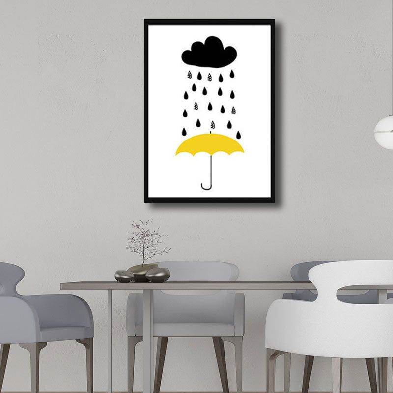 Modernist Umbrella and Raining Canvas White Art Print for Parlor, Multiple Sizes Clearhalo 'Art Gallery' 'Canvas Art' 'Contemporary Art Gallery' 'Modern' Arts' 1691783